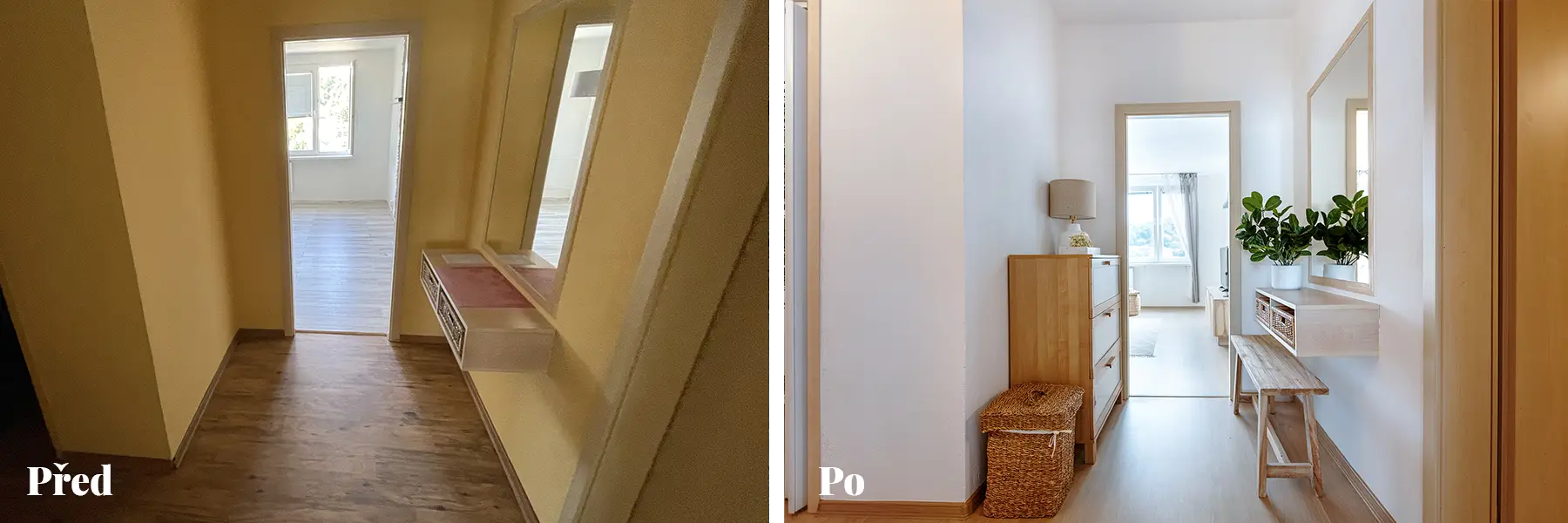 Před a po 3P home stagingu předsíně