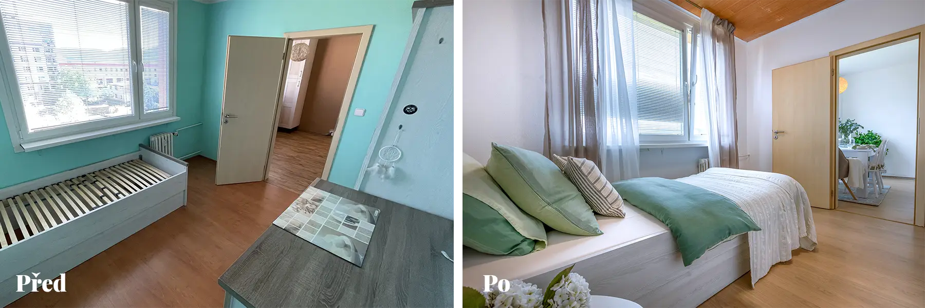 Před a po 3P home stagingu pokoje