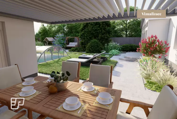 Vizualizace pergoly u domu