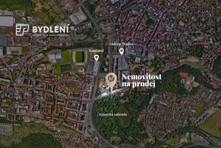 satelitní snímek s vyznačením nemovitosti