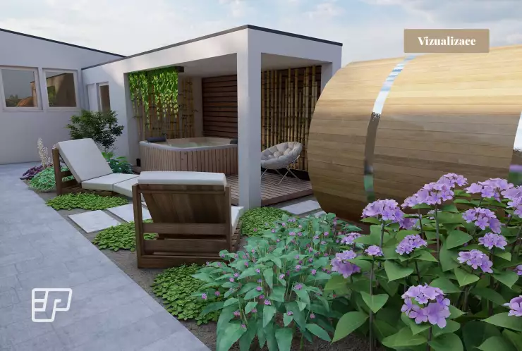 Vizualizace relaxační části za domem