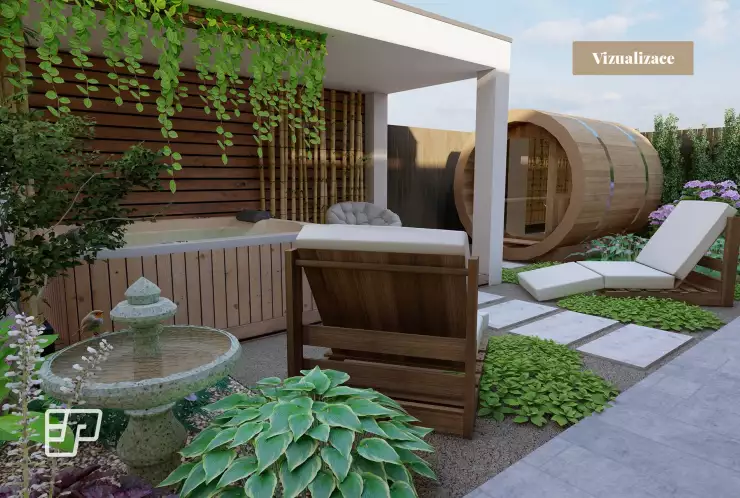 Vizualizace relaxační části za domem