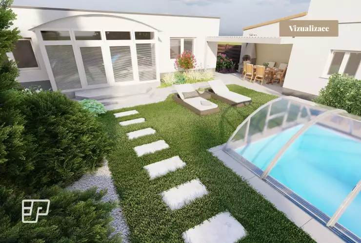Vizualizace - zahrada s bazénem