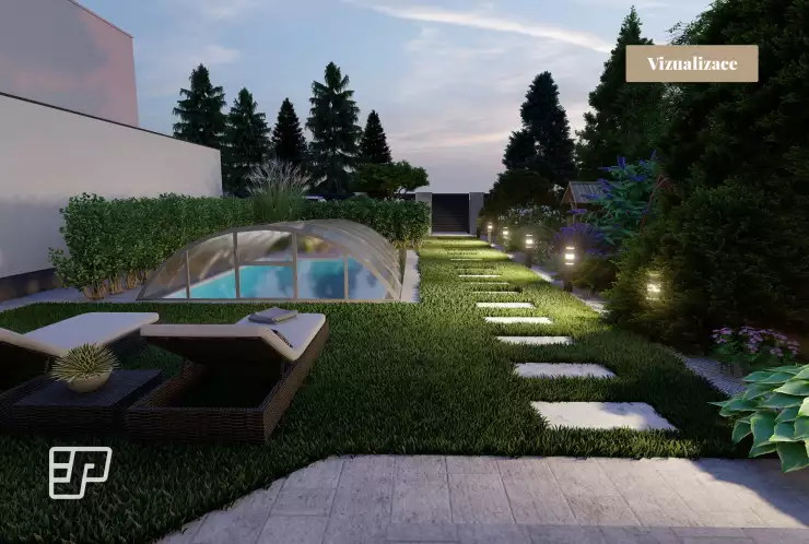 Vizualizace - noční pohled z domu směrem k ulici