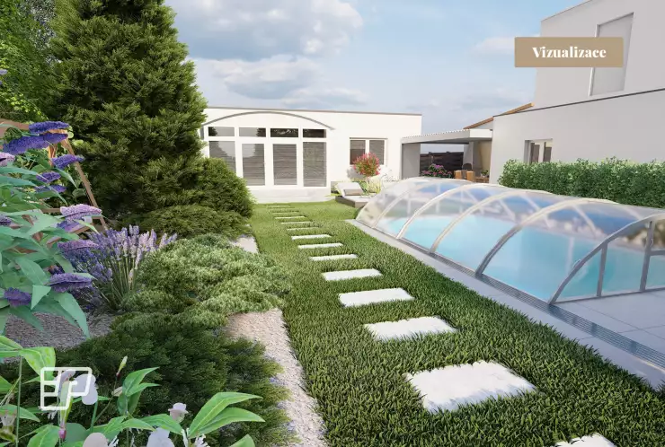 Vizualizace - zahrada s bazénem