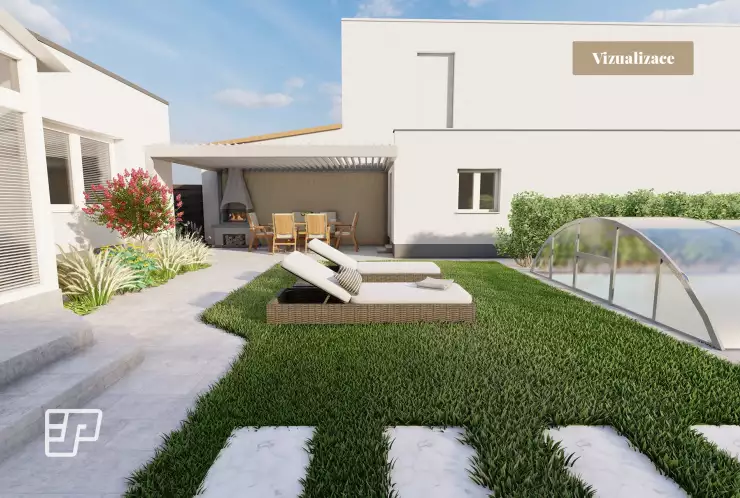 Vizualizace - zahrada s bazénem